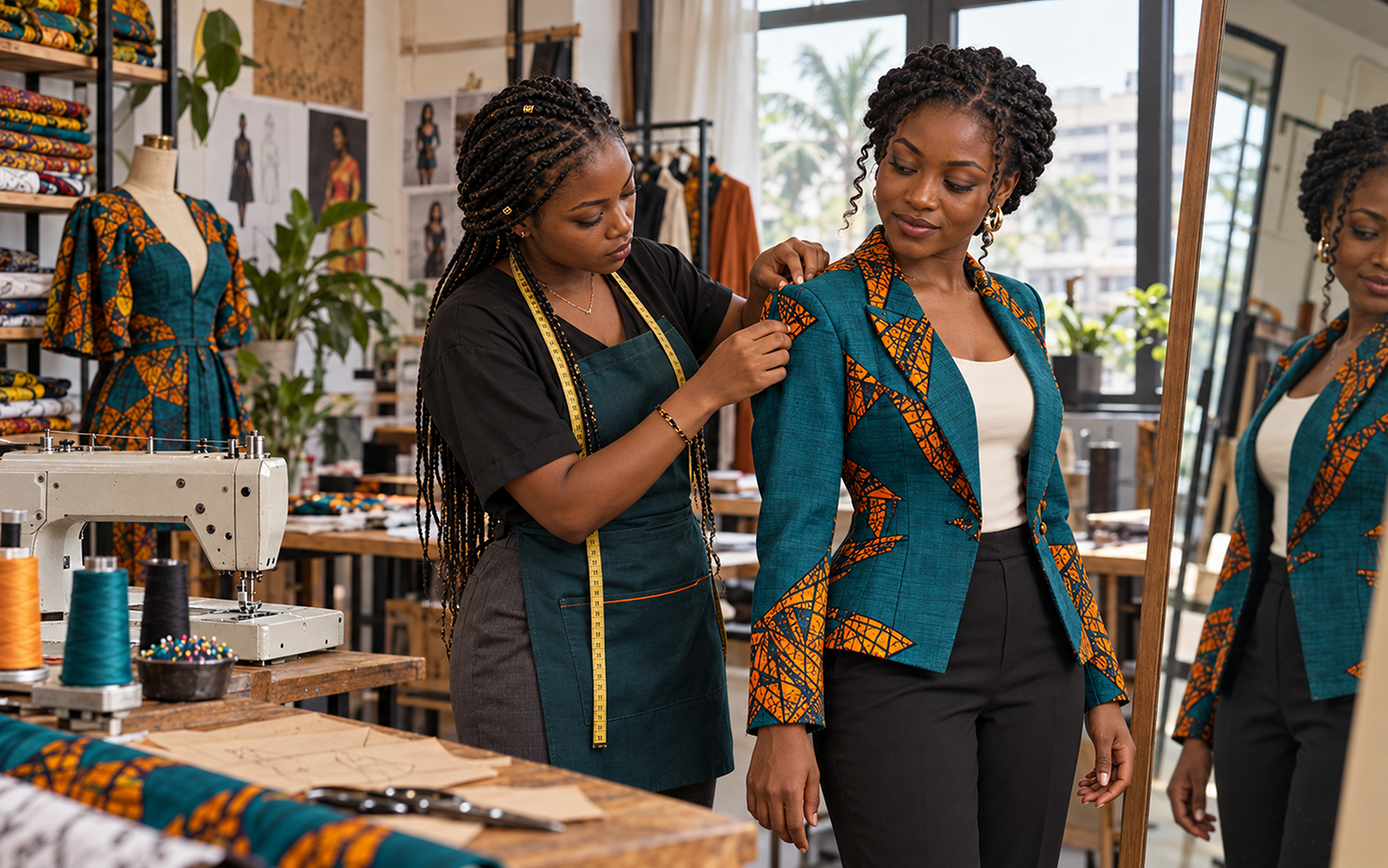 Couturière avec une cliente — talents camerounais